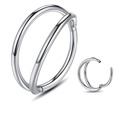 Nose Rings Hoops - 316L Surgical Steel Double Hoop Nose Rings Hinged Conch Piercing Jewelry Septum Lip Rings Cartilage Earring Helix Rook Tragus Daith - color: A silver-1
