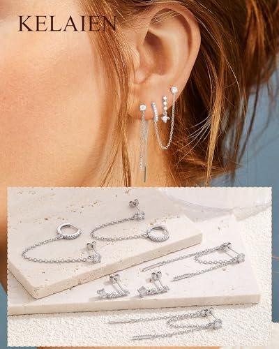 Gold Silver Earrings for Women Trendy 14K Gold Plated Dangle Hypoallergenic Cartilage Earrings Small 925 Sterling Silver Post Dainty Hoop Drop Pearl Earring Stacks Set Huggie Chain Earrings Jewelry - color: D-Hoop Earrings-Sliver