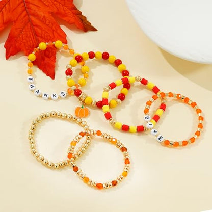 Boho Beaded Stretch Bracelets For Women Stackable Crystal Gold Plated Beaded Bracelets Set Trendy Handmade Friendship Braeclet Jewelry Gifts - color: K-Thanksgiving set