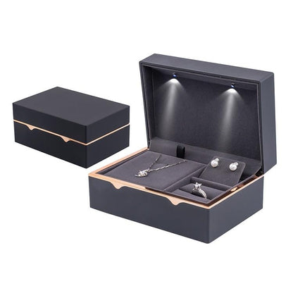 LED Jewelry Box – Storage Box for Bracelets, Rings & Necklaces – Jewelry Box with Light and Velvet Lining – Elegant Gift Box for Weddings, Birthdays, Valentine's Day, Christmas (Black) - color: Black