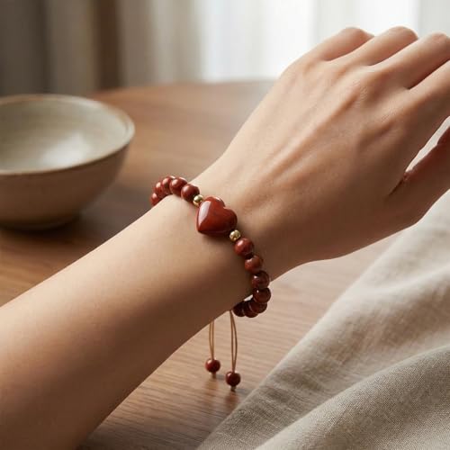 Heart Crystal Bracelet,Natural Gemstone Healing Bead Bracelet | Handmade Jewelry Gifts for Women Men,Graduation Gift for Her - color: Red Stone Bracelet