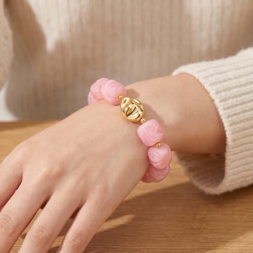 Bead Bracelet for Women Vibrant Color Resin Beads Bracelets Elastic Stretch Chunky Bracelet Boho Summer Beach Vacation Jewelry - color: Pink