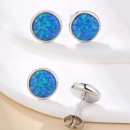 Jiamiaoi 18K White Gold Plated Opal Earrings s925 Sterling Silver Opal Stud Earrings Hypoallergenic Earring Studs For Women Men, 6mm-8mm Options - color: d-blue silver, size: 8mm