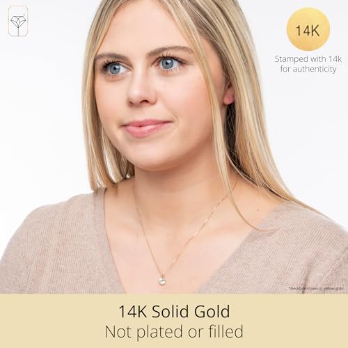 MAX + STONE 14k Gold 8mm Round Solitaire Cubic Zirconia Pendant Necklace for Women with 18 Inch Box Chain - size: 7.5 MM