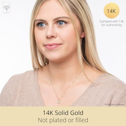 MAX + STONE 14k Gold 8mm Round Solitaire Cubic Zirconia Pendant Necklace for Women with 18 Inch Box Chain - size: 7.5 MM