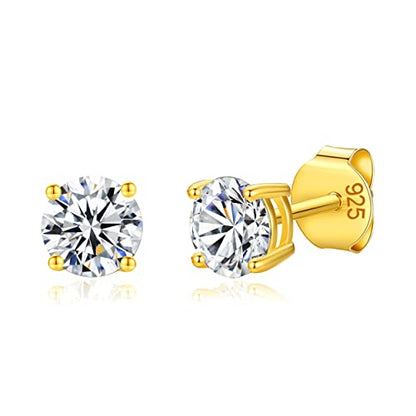 925 Sterling Silver 4 Prong Cubic Zirconia Stud Earrings for Women, Hypoallergenic, Sizes 2mm-6mm - color: Gold, size: 5mm
