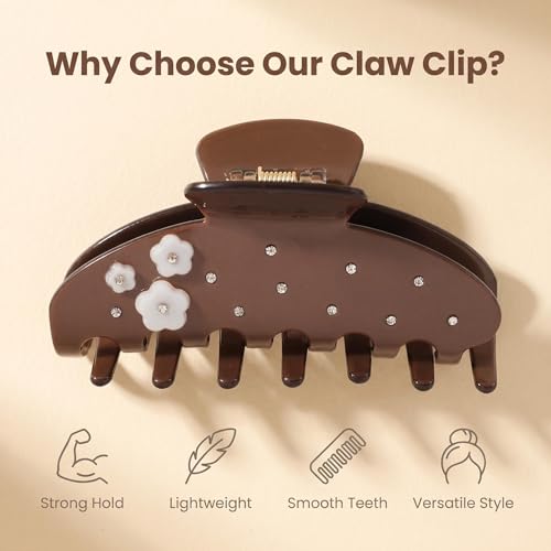 Large Claw Clips For Thick Hair 4 Inch Acetate Hair clips Women | Acetate NonSlip Strong Hold, Jumbo Jaw Clips Accessories for Thick Heavy Curly Long Hair ,4Inch Brown Jaw Clips - color: brown