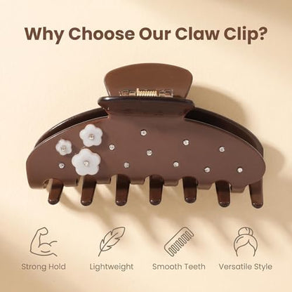 Large Claw Clips For Thick Hair 4 Inch Acetate Hair clips Women | Acetate NonSlip Strong Hold, Jumbo Jaw Clips Accessories for Thick Heavy Curly Long Hair ,4Inch Brown Jaw Clips - color: brown