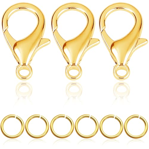 90PCs Fadeless Lobster Claw Clasps (10mm) & Jump Rings for Jewelry Making, Necklace Bracelet Findings & Supplies (18K Gold Plated) - color: 18K Gold Plated