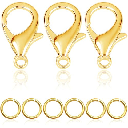 90PCs Fadeless Lobster Claw Clasps (10mm) & Jump Rings for Jewelry Making, Necklace Bracelet Findings & Supplies (18K Gold Plated) - color: 18K Gold Plated
