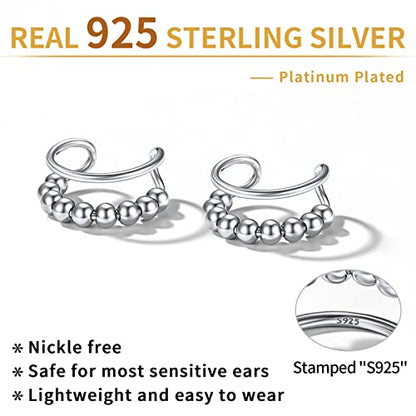 ChicSilver 925 Sterling Silver Ear Cuff Earrings Non Piercing Clip on Cartilage Cuff Earrings for Women - style: H: Beaded Ear Cuff - Silver