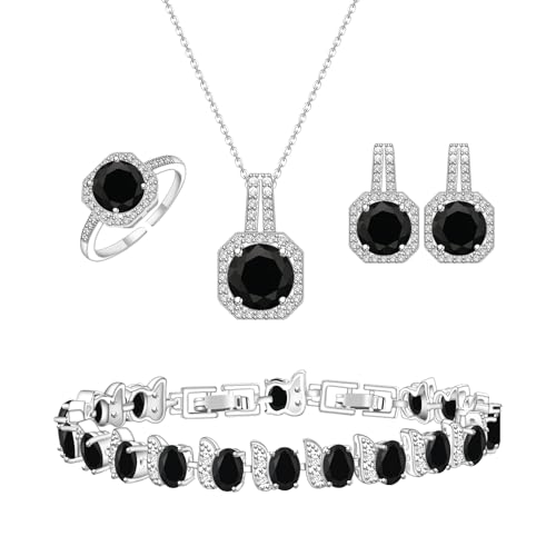 GZWHD Jewelry Set for Women CZ Earrings Necklace Ring Bracelet Set Prom Party Wedding Jewelry Gift for Mother Friend Wife - color: D-Black