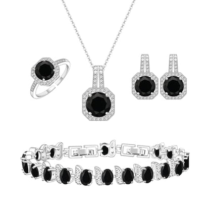GZWHD Jewelry Set for Women CZ Earrings Necklace Ring Bracelet Set Prom Party Wedding Jewelry Gift for Mother Friend Wife - color: D-Black