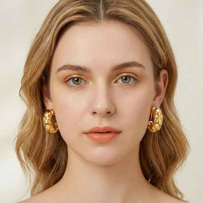 WOWORAMA Chunky Gold Hoop Clip On Earrings for Women | Large Chunky Hoops Clips Earrings, Polished Gold-Plated Clip-On Hoops, Statement Non Pierced Jewelry - color: 25mm Wide Hoops