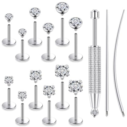 F136 Titanium 20/18/16g Flatback Earrings Nose Lip Rings Jewelry - color: White, size: 20g