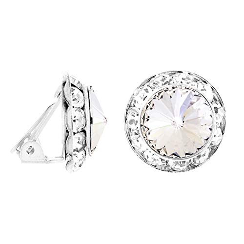 Rosemarie & Jubalee Women's Timeless Classic Statement Clip On Halo Earrings Made With Premium Crystals - color: 20mm, Clear Crystal Silver Tone