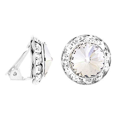 Rosemarie & Jubalee Women's Timeless Classic Statement Clip On Halo Earrings Made With Premium Crystals - color: 20mm, Clear Crystal Silver Tone