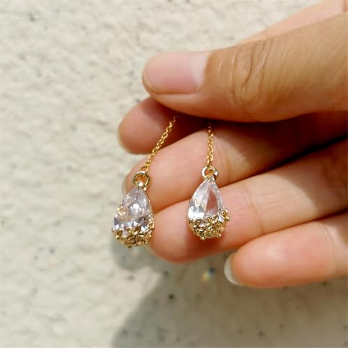 WANGGAO Stainless Steel Water Drop Long Chain Earrings for Women Linear Crystal Threader Earrings Jewelry - color: White