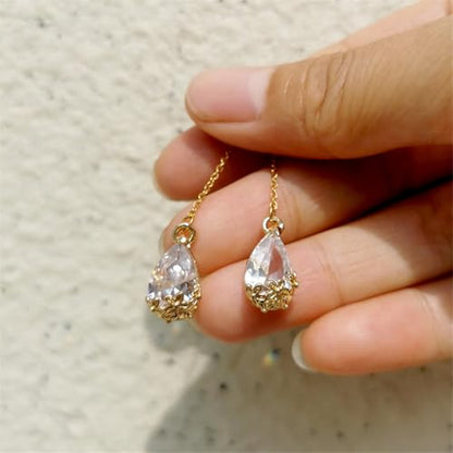 WANGGAO Stainless Steel Water Drop Long Chain Earrings for Women Linear Crystal Threader Earrings Jewelry - color: White