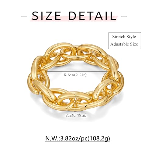 WOWORAMA Chunky Chain Bracelet for Women, Gold/Silver | Adjustable Elastic Stretch Bracelet, Thick Chunky Link Bracelet, Statement Jewelry - color: Oval-Gold