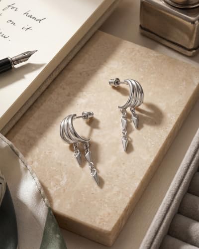 Gold Earrings for Women Trendy 14K Gold Plated Dangle Earrings Small Hoop Huggie Drop Stud Earrings Cubic Zirconia Simple Minimalist Dainty Chain Tassel Hypoallergenic Earrings - color: Simple & Silver