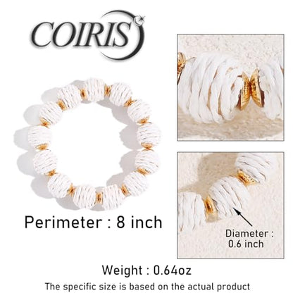 Coiris Rattan Raffia Woven Adjustable Boho Bracelet for Women | Handmade Bracelets Stretch Bracelet - color: White