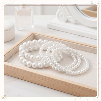 12 Pcs Pearl Bracelets for Women Faux Pearl Bracelet Stackable Boho Jewelry for Daily Wear Bridesmaid Bridal Wedding