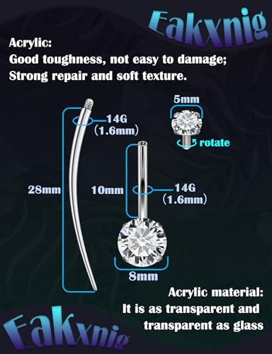 Belly Button Rings Surgical Stee, Extra-Long & Short Simple Internally Threaded Belly Rings, 14G Belly Piercing Jewelry,Navel Piercing Jewelry for Women Men 6mm 8mm 10mm 12mm 14mm 16mm - color: 10mm 3/8 Inch Belly Button Ring