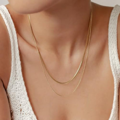 CONRAN KREMIX Waterproof Gold Necklace Layered Necklaces for Women Non Tarnish,14k Gold Plated Stainless Steel Dainty Stack Thin Chain Necklace Set for Women Gifts Jewelry - color: Gold-09