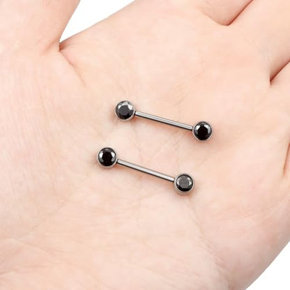 14G ASTM F136 Titanium Nipple Piercing Jewelry Round CZ Nipple Barbell Jewelry Internally Threaded G23 Solid Titanium Nipple Piercing Barbell Ring Jewelry for Women Men 14 Gauge - style: Black CZ