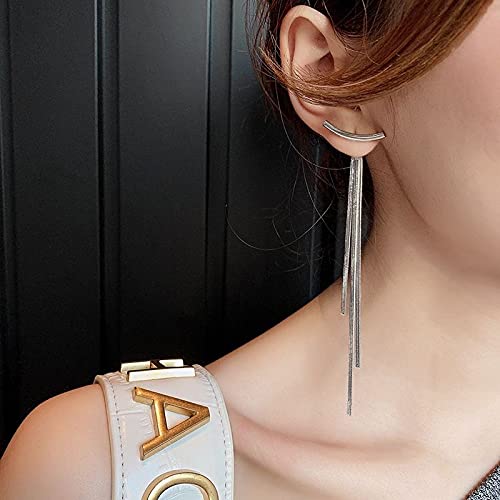 Gold Long Dangle Drop Earrings for Woman,Punk Sleek Metal Chain Tassel Earrings 70s/80s Disco Outfits Accessories Jewelry - color: 4:Silver