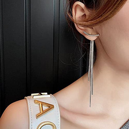 Gold Long Dangle Drop Earrings for Woman,Punk Sleek Metal Chain Tassel Earrings 70s/80s Disco Outfits Accessories Jewelry - color: 4:Silver