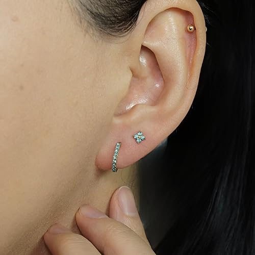 QueenBee 14K Gold Plated Ivy Flower Birthstone Stud Earrings for Women Dainty Floral Gemstone Studs Unique Jewelry Gift for Her - color: Mar-Aquamarine