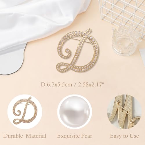 A-Z Initial 26 Letter Brooch Pins, Gold Faux Pearl Alphabet Badges Breastpin for Hat Bag Dress Coat Suit Accessory, Elegant Name Personalized Gifts for Women Men - color: D