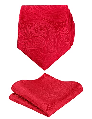Alizeal Mens Gradient Paisley Necktie and Pocket Square Set | Elegant Design Perfect for Weddings Banquets Business Formal Events - color: 170-red