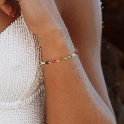 WEARON Gold Bracelet for Women 14K Gold Plated Snake Herringbone Figaro Cuban Bead Paperclip Cable Box Chain Simple Jewelry - style: Tube Beads