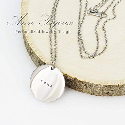 Personalized Engraved Name Necklace Minimalist Disc Jewelry Stainless Steel Dainty Pendant Birthday Mommy Gift