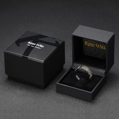 King Will Mens Wedding Band with Foils Inlay, Black/Silver/Gold Beveled Edge Glowstone Ring, 6mm/8mm Tungsten Carbide Rings Comfort Fit - color: Black&Colorful Gold-8mm