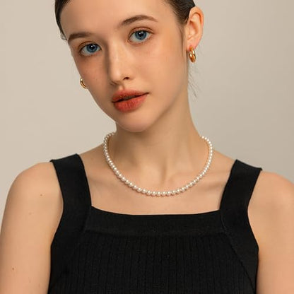 Pearl Necklace for Women Paperclip Chain Chunky Gold Necklace, Freshwater Cultured Pearls Trendy Link Chain 18K Gold Plated Dainty Pearl Choker - color: 6mm White Pearl Necklace