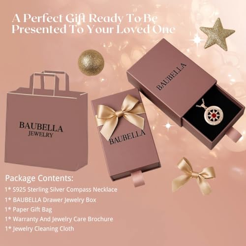 Compass Necklace for Women Wife Girlfriend Mom Daughter Gifts | S925 Silver Jewelry For Anniversary 18K Rose Gold Gifts For Birthday Christmas Mothers Valentines Day 12 Birthstones - style: 01-January-Rose Gold