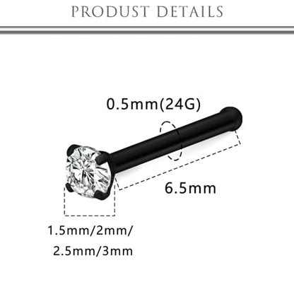 Hoeudjo Hypoallergenic Nose Rings Studs 24G Surgical Stainless Steel Cubic Zirconia Nose Studs for Women Men Screw & Bone & L Shaped Nostril Piercing Jewelry with 1.5mm 2mm 2.5mm 3mm CZ - color: black,nose bone studs