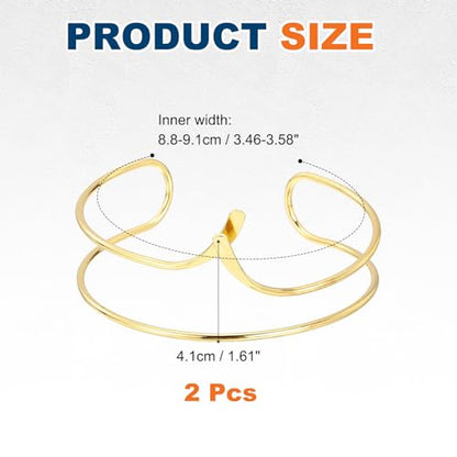 MECCANIXITY 2Pcs Arm Cuff Bracelet for Women, Two-Wire Upper Arm Cuffs Open Adjustable Minimalist Cuff Bangle Bracelet Set Stackable Armband - color: Gold