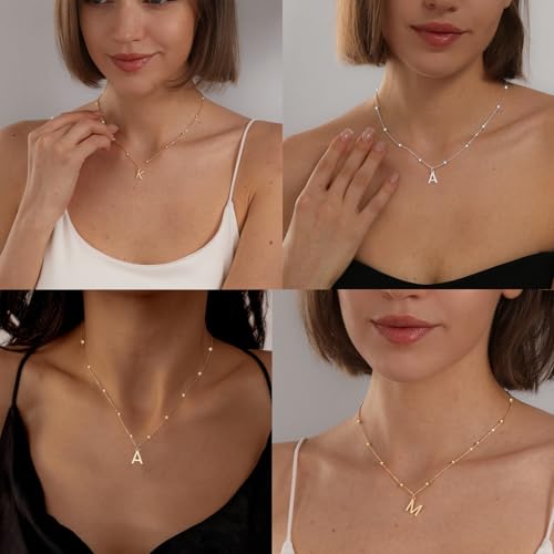 Initial Necklace for Women 14K Gold Silver Dainty Letter Necklace | Personalized Monogram Name Charm Pendant, Simple Bead Chain, Trendy Jewelry Gift, Non Tarnish - style: W