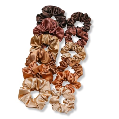 12PCS Satin Scrunchies Pack for Women and Girls, Soft Silk Hair Ties for Sleeping, No-Damage Satin Ponytail Holders for Thick or Curly Hair - color: B