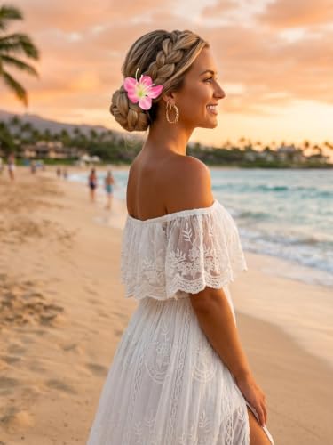 WELROG 3-Pcs Metal Hawaiian Orchid Hair Pins, Non-Slip Stick for Beach Updo | Tropical Flower Vibes,Weddings and Vacations - color: White+Pink+Orange