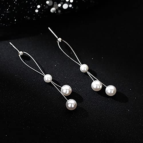 SLUYNZ Sterling Silver Pearls Dangle Earrings for Women Teens Wedding Pearls Dangle Earrings Long Tassel