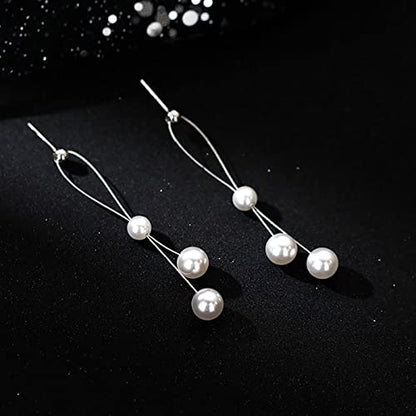 SLUYNZ Sterling Silver Pearls Dangle Earrings for Women Teens Wedding Pearls Dangle Earrings Long Tassel