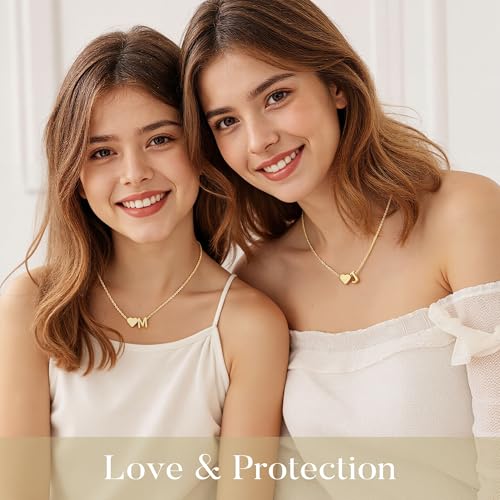 Turandoss Heart Initial Necklace A-Z Letter Teen Girl Gifts Trendy Stuff | Heart Initial Necklaces, 14K Gold Plated, A-Z Letter Pendant Necklace, Birthday Gifts for Women Teen Girls Trendy Jewelry - color: Gold, style: F