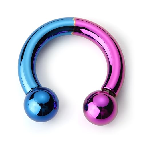 BodyBonita Anodized Septum Rings, G23 Titanium Nose Ring Horseshoe, Large PA Ring 6G 8G 12G, Internally Threaded Circular Barbell Stretched Gauges for Ears, CBR Body Piercing Jewelry for Women Men - color: Anodized Purple&Blue, size: 8G(3.2mm)-12mm