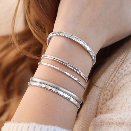 Thin Hammered Cuff, in Solid Sterling Silver, 14K Gold Fill, and Rose Gold Fill; Delicate Handmade Stacking Bracelet for Women by Lotus Stone Design - color: Silver, size: Large